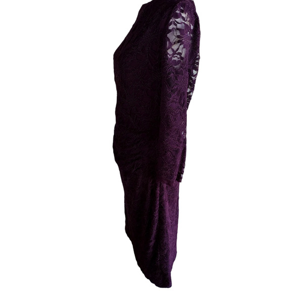 Taylor Womens Long Sleeve Cocktail Zip Detail Lace Sheath Dress Burgundy Sz 8 - Picture 4 of 11